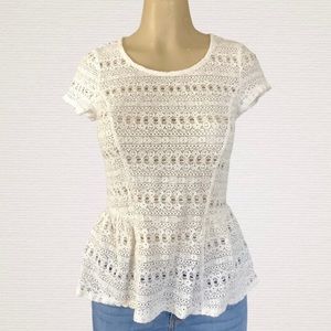 NWT Lauren Conrad Lace Blush Peplum Blouse, Sz M